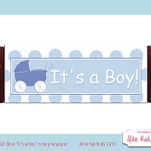 Blue It's a Boy PRINTABLE Candy Wrapper-Gender Reveal-Birth Announcement-Baby Shower from Allie Kat Kids image 1