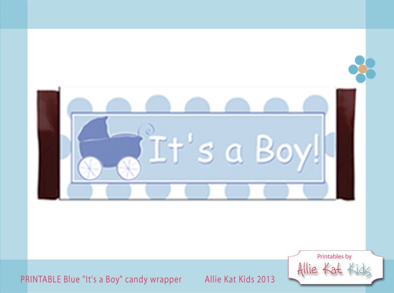 Blue It's a Boy PRINTABLE Candy Wrapper-Gender Reveal-Birth Announcement-Baby Shower from Allie Kat Kids image 1