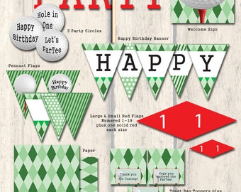 Golf Birthday Party Kit: Pennant Banner, Favor Tags (Digital Download)