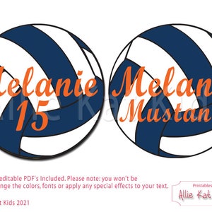 Letrero de voleibol azul y blanco, letras naranjas (PDF editable)