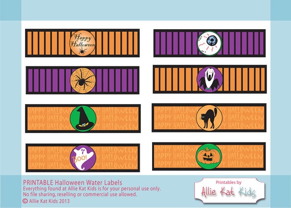 Halloween Drink Wraps, Candle Wrapper, Napkin Rings, Orange, Purple, Black and Green, Party Decoration Printable {Instant Download} Il_570xn