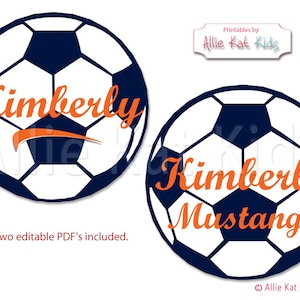 Navy Blue and Orange Soccer Ball, Name Sign (Editable PDF)