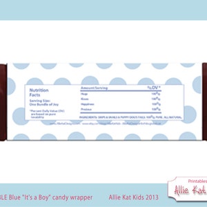 Blue It's a Boy PRINTABLE Candy Wrapper-Gender Reveal-Birth Announcement-Baby Shower from Allie Kat Kids image 2