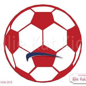 Printable Red and White Soccer Ball clip art, instant download by Allie Kat kids.