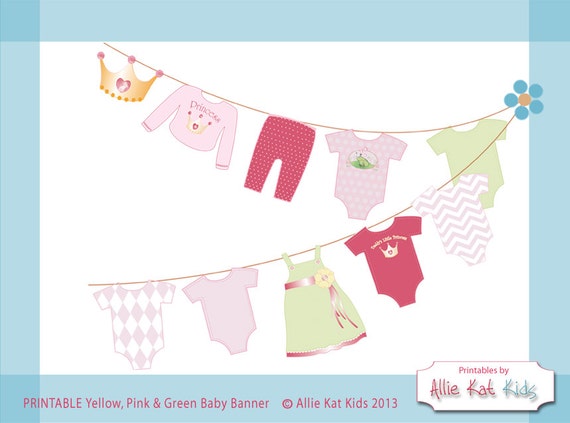 Princess Pink and Green Baby Shower PRINTABLE Banner from Allie Kat Kids-Daddys Princess-Princess Crown_Frog Prince Il_570xn