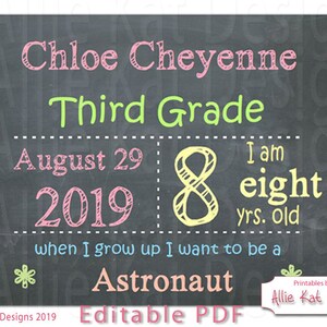 EDITABLE First day of School sign, Photo Prop, Back to School Chalkboard Poster, Personalized School Chalkboard Sign, 1st Day of School image 1