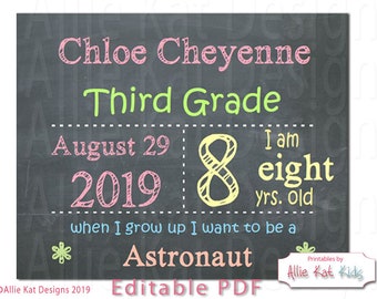 EDITABLE First day of School sign,  Photo Prop, Back to School Chalkboard Poster, Personalized School Chalkboard Sign, 1st Day of School