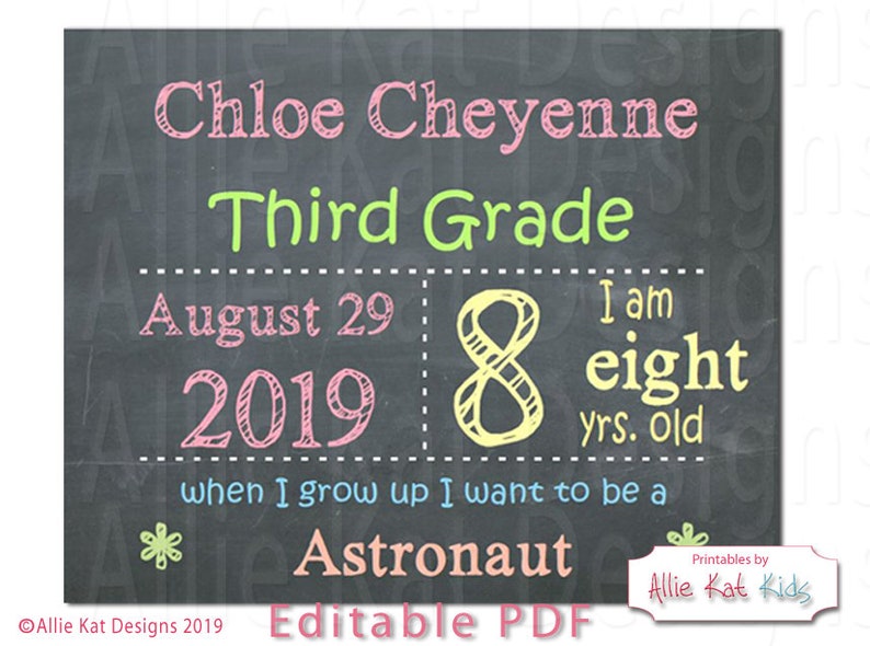 EDITABLE First day of School sign, Photo Prop, Back to School Chalkboard Poster, Personalized School Chalkboard Sign, 1st Day of School image 1