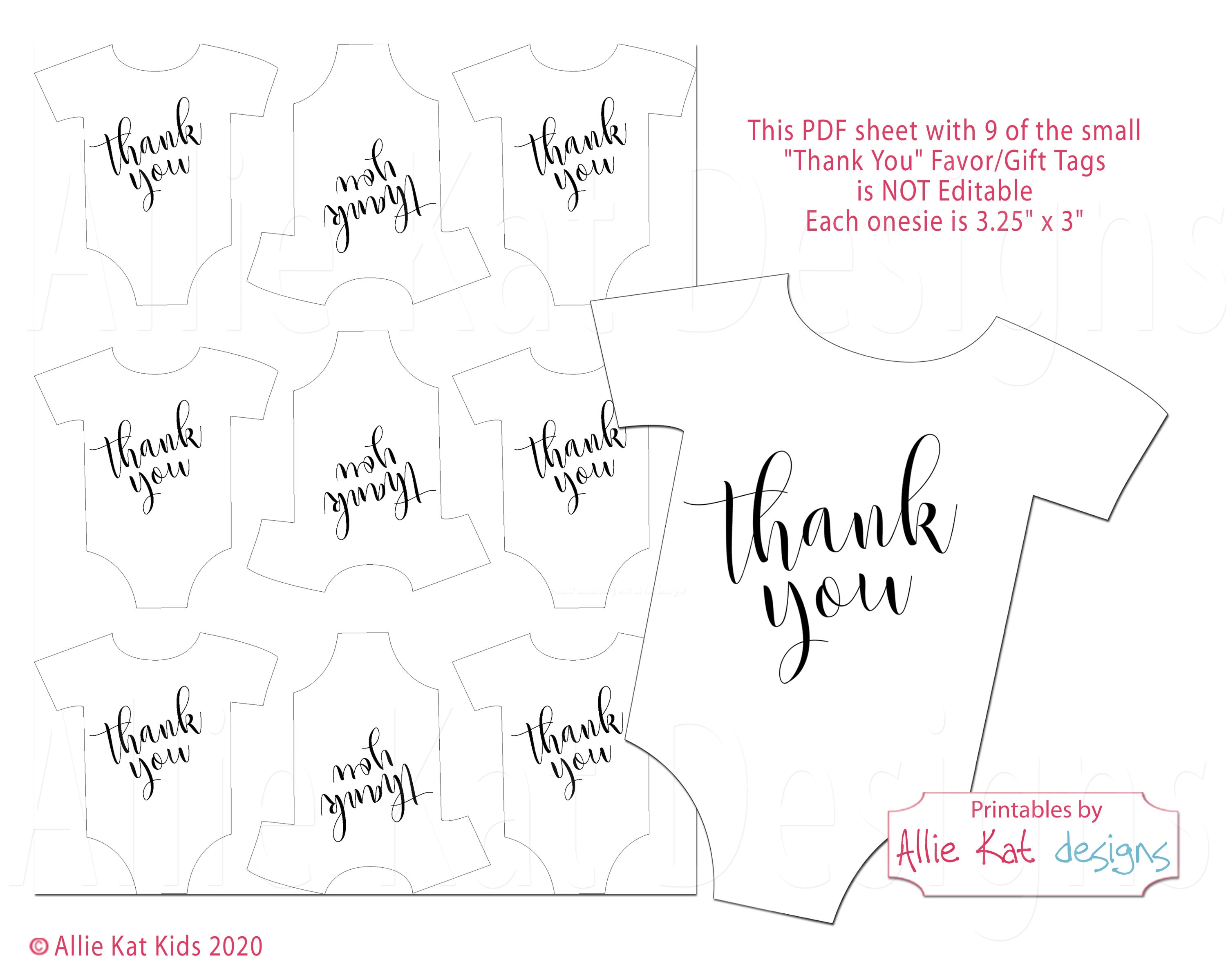 Printable Onesie Favor Tag Template, Baby Shower Favor Tag, Thank You ...