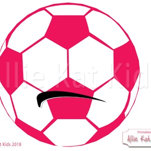 Soccer ball, pink and black. Party banner, name sign, locker tag.