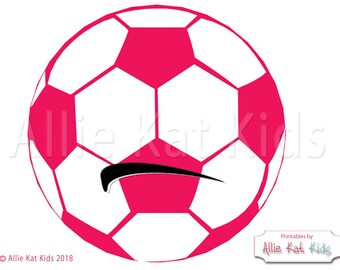 Soccer ball, pink and black. Party banner, name sign, locker tag.
