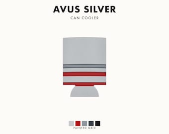 Abstracte blikjeskoeler met racestrepen, zilverkleurige, race-rode, geometrische blikjesisolator (Avus Silver), motorsportcadeau