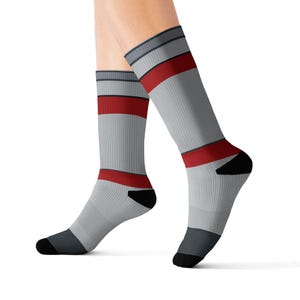 Abstract Racing Stripe Socks, Silver Racing Red Novelty Dress Socks (Avus Silver), Motorsport Gift for Him image 10