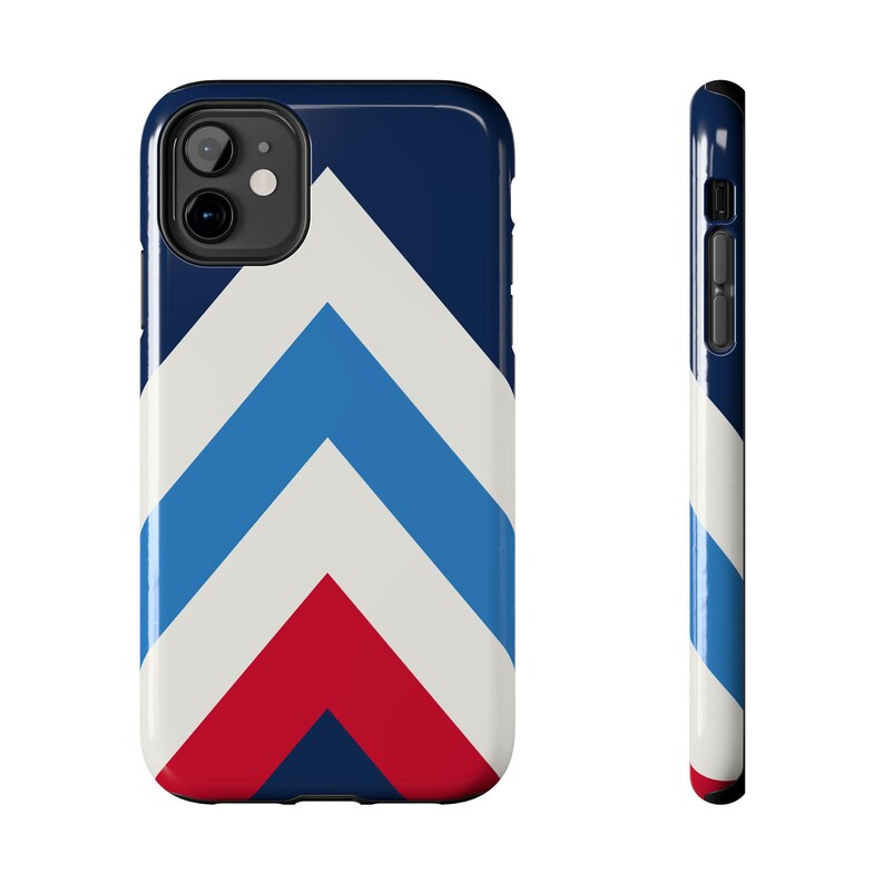 Abstract Racing Stripe Phone Case, Navy Azure Signal Red Geometric Cover (Riviera Stripe), Retro Motorsport Gift image 2