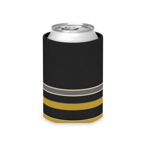 Abstract Racing Stripe Can Cooler, Black Gold Geometric Can Insulator (Midnight and Gold), Motorsport Gift image 5