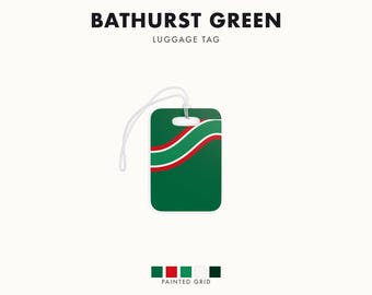 Abstract Racing Stripe Luggage Tag, Green White Red Geometric Bag Tag (Bathurst Green), Travel Gift for Him