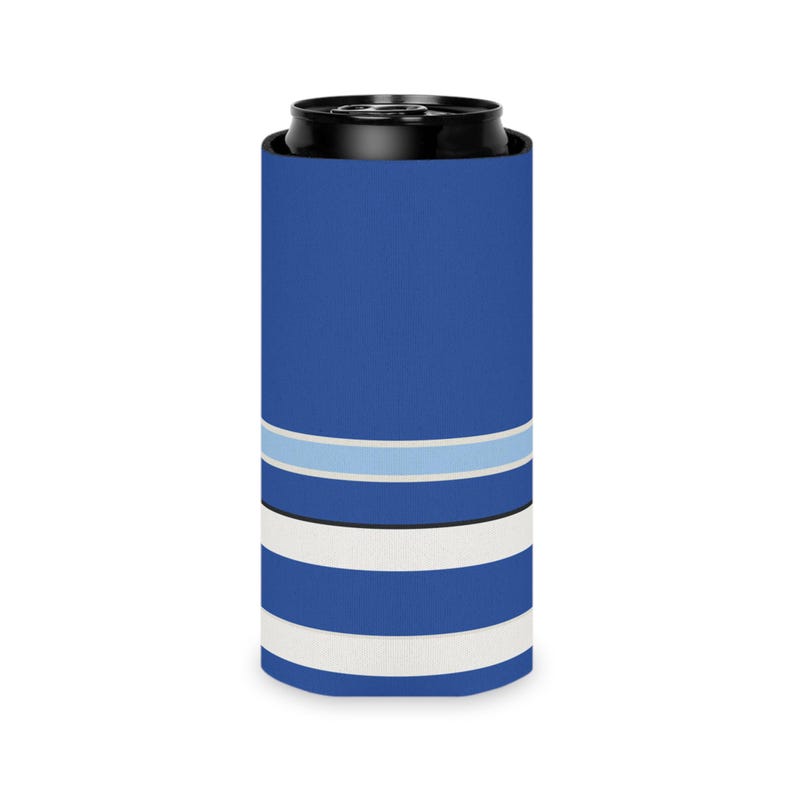 Abstract Racing Stripe Can Cooler, French Racing Blue Bone Geometric Can Insulator (Reims Blue), Motorsport Gift image 8