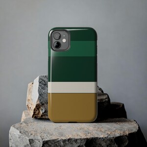Abstrakcyjne etui na telefon z wyścigowymi paskami, mosiężna geometryczna obudowa w kolorze British Racing Green (Brooklands Green), prezent w stylu retro Motorsport zdjęcie 6