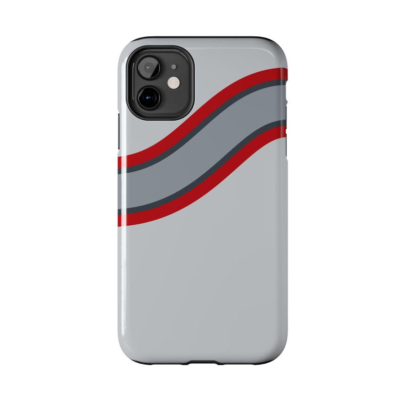 Coque de téléphone à rayures abstraites, motif géométrique argent et rouge (Avus Silver), cadeau rétro sport automobile image 3
