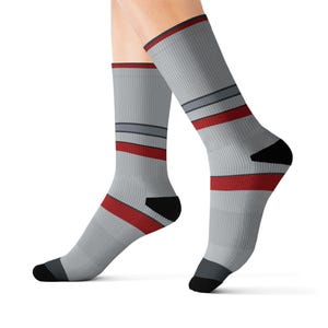 Abstract Racing Stripe Socks, Silver Racing Red Novelty Dress Socks (Avus Silver), Motorsport Gift for Him image 6