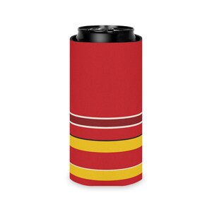 Dosenkühler mit abstraktem Rennstreifenmuster, rot-gelber geometrischer Dosenisolator (Modena-Rot), Motorsport-Geschenk Bild 8