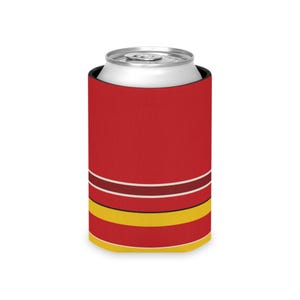 Dosenkühler mit abstraktem Rennstreifenmuster, rot-gelber geometrischer Dosenisolator (Modena-Rot), Motorsport-Geschenk Bild 5