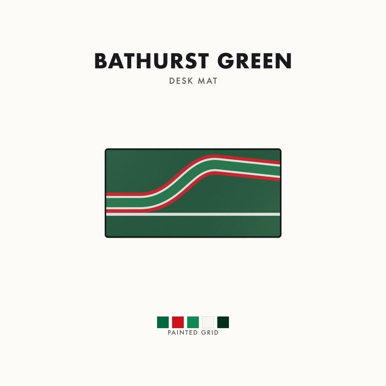 Abstract Racing Stripe Desk Mat, Green White Red Geometric Desk Pad (Bathurst Green), Gift for Car Lovers image 1