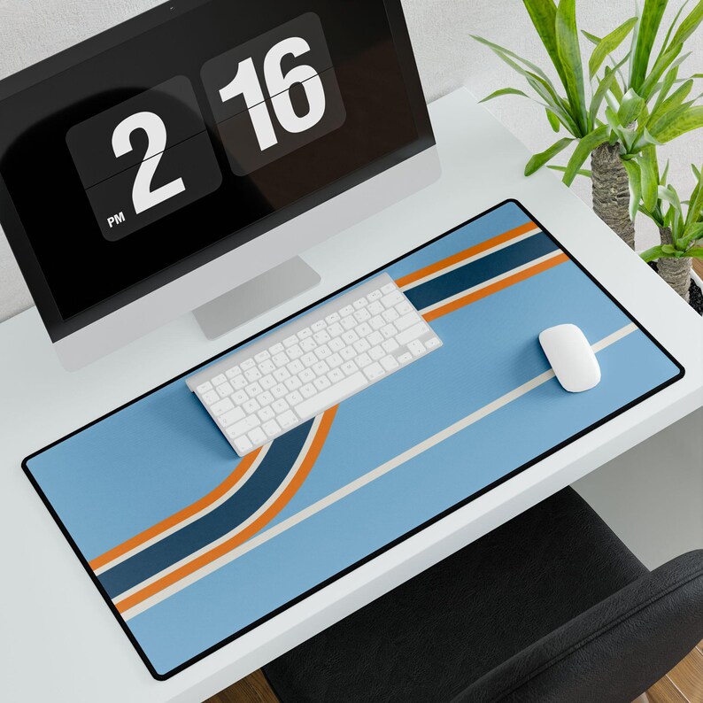 Abstract Racing Stripe Desk Mat, Powder Blue Marigold Geometric Desk Pad (Sarthe ’68), Gift for Car Lovers image 4
