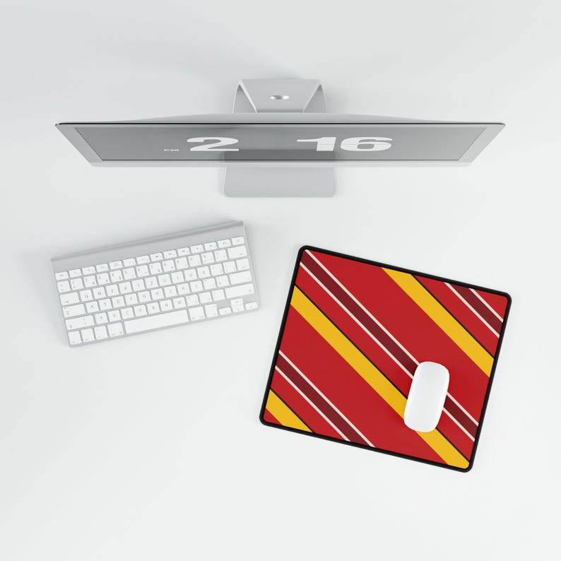 Abstract Racing Stripe Desk Mat, Racing Red Shield Yellow Geometric Desk Pad (Modena Red), Gift for Car Lovers image 9