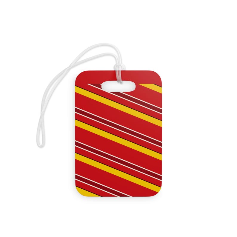Abstract Racing Stripe Luggage Tag, Racing Red Shield Yellow Geometric Bag Tag (Modena Red), Travel Gift for Him image 2