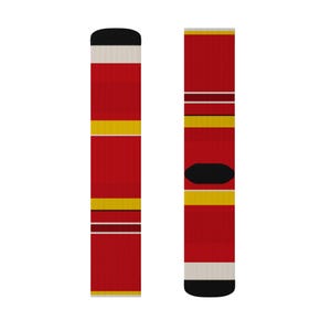 Abstract Racing Stripe Socks, Racing Red Shield Yellow Novelty Dress Socks (Modena Red), Motorsport Gift for Him image 8