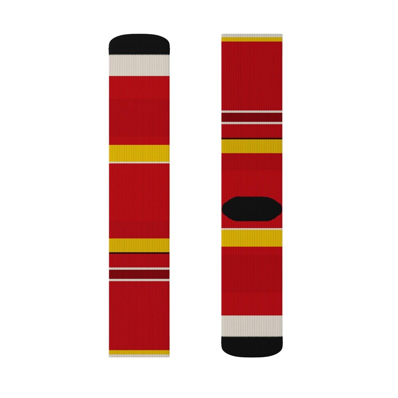 Abstract Racing Stripe Socks, Racing Red Shield Yellow Novelty Dress Socks (Modena Red), Motorsport Gift for Him image 8
