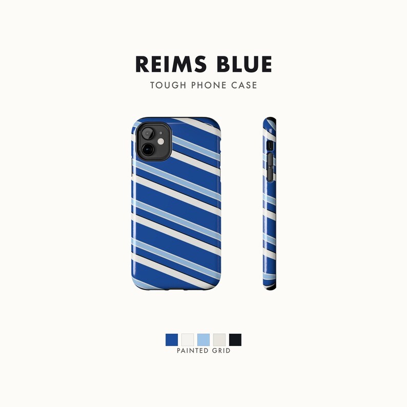 Abstract Racing Stripe Phone Case, French Racing Blue Bone Geometric Cover (Reims Blue), Retro Motorsport Gift image 1