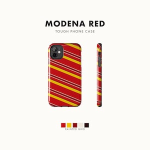Abstract Racing Stripe Phone Case, Racing Red Shield Yellow Geometric Cover (Modena Red), Retro Motorsport Gift image 1