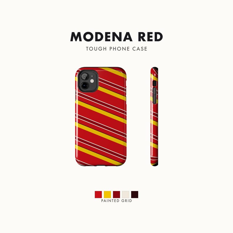 Abstract Racing Stripe Phone Case, Racing Red Shield Yellow Geometric Cover (Modena Red), Retro Motorsport Gift image 1