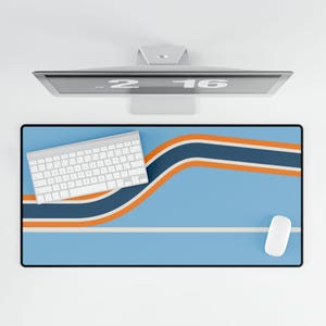 Abstract Racing Stripe Desk Mat, Powder Blue Marigold Geometric Desk Pad (Sarthe ’68), Gift for Car Lovers image 5