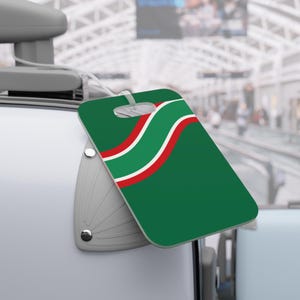 Abstract Racing Stripe Luggage Tag, Green White Red Geometric Bag Tag (Bathurst Green), Travel Gift for Him image 5