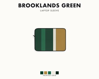 Abstract Racing Stripe Laptop Sleeve, British Racing Green Brass Geometric Laptop Case (Brooklands Green), Gift for Car Lovers