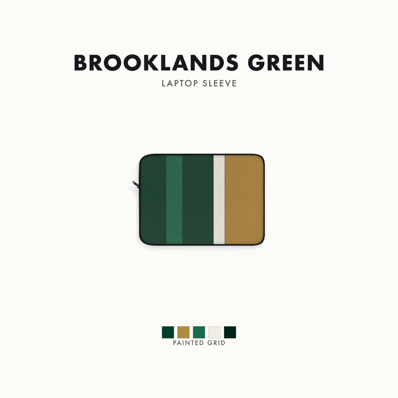 Abstract Racing Stripe Laptop Sleeve, British Racing Green Brass Geometric Laptop Case (Brooklands Green), Gift for Car Lovers imagem 1