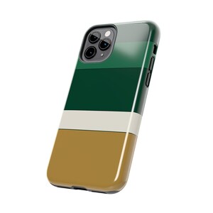 Abstrakcyjne etui na telefon z wyścigowymi paskami, mosiężna geometryczna obudowa w kolorze British Racing Green (Brooklands Green), prezent w stylu retro Motorsport zdjęcie 10