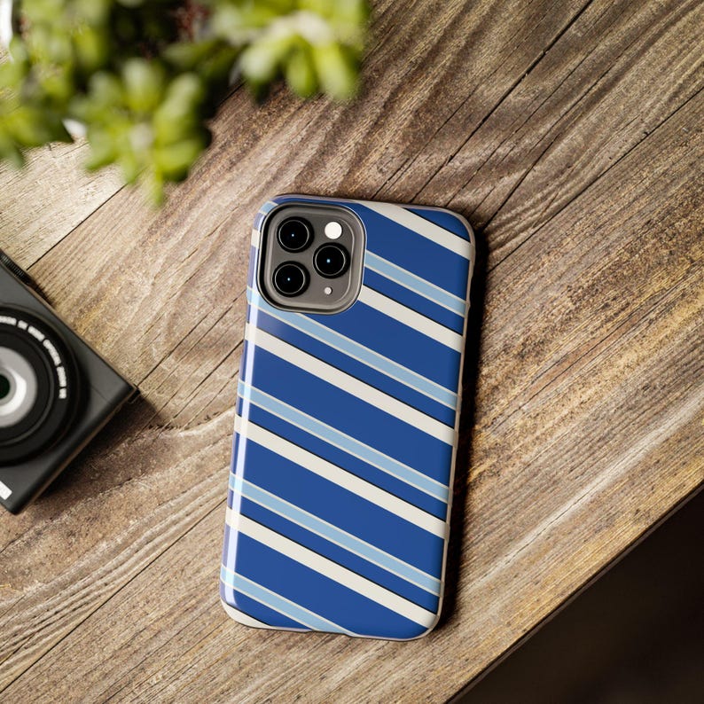 Abstract Racing Stripe Phone Case, French Racing Blue Bone Geometric Cover (Reims Blue), Retro Motorsport Gift image 13