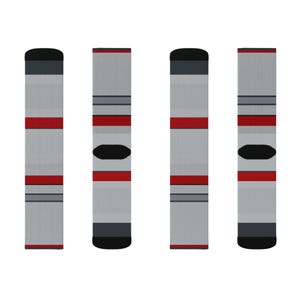 Abstract Racing Stripe Socks, Silver Racing Red Novelty Dress Socks (Avus Silver), Motorsport Gift for Him image 3