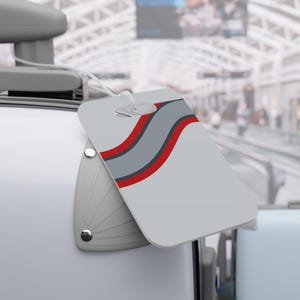 Abstract Racing Stripe Luggage Tag, Silver Racing Red Geometric Bag Tag (Avus Silver), Travel Gift for Him image 5