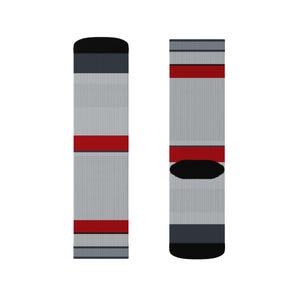 Abstract Racing Stripe Socks, Silver Racing Red Novelty Dress Socks (Avus Silver), Motorsport Gift for Him image 12