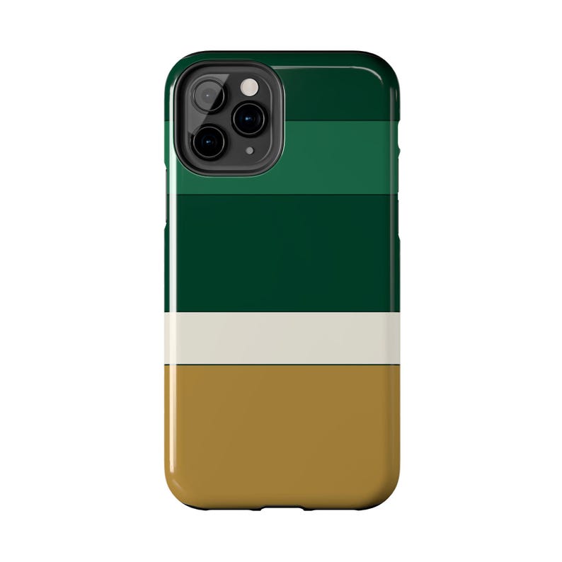 Abstrakcyjne etui na telefon z wyścigowymi paskami, mosiężna geometryczna obudowa w kolorze British Racing Green (Brooklands Green), prezent w stylu retro Motorsport zdjęcie 9