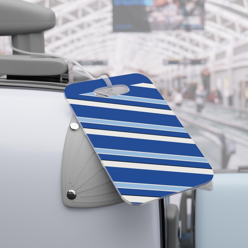 Abstract Racing Stripe Luggage Tag, French Racing Blue Bone Geometric Bag Tag (Reims Blue), Travel Gift for Him image 5
