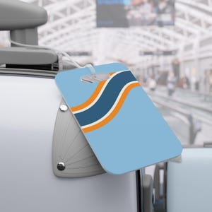Abstract Racing Stripe Luggage Tag, Powder Blue Marigold Geometric Bag Tag (Sarthe ’68), Travel Gift for Him image 5