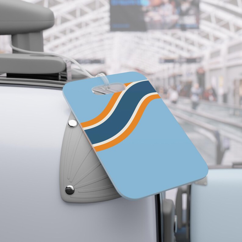 Abstract Racing Stripe Luggage Tag, Powder Blue Marigold Geometric Bag Tag (Sarthe ’68), Travel Gift for Him image 5