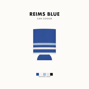 Abstract Racing Stripe Can Cooler, French Racing Blue Bone Geometric Can Insulator (Reims Blue), Motorsport Gift image 1
