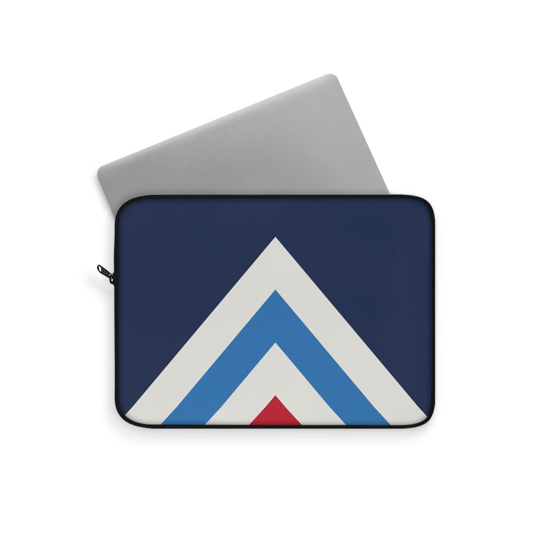 Abstract Racing Stripe Laptop Sleeve, Navy Azure Signal Red Geometric Laptop Case (Riviera Stripe), Gift for Car Lovers image 3